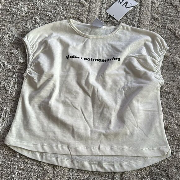 ZARA Kids | White | SLUB KNIT SLOGAN T-SHIRT - Picture 4 of 4